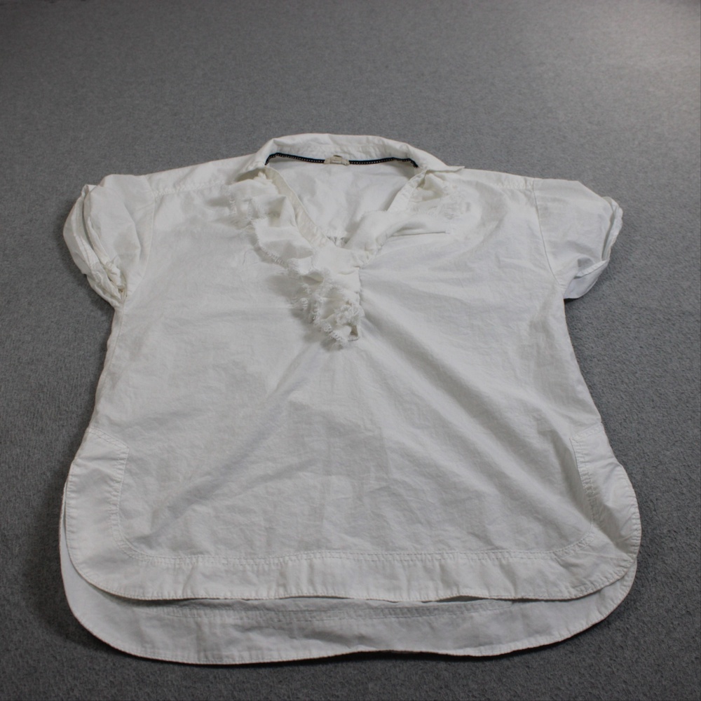 Pilcro Shirt Women Small White Ruffle Short Sleeve Cotton Boho Romantic Coastal